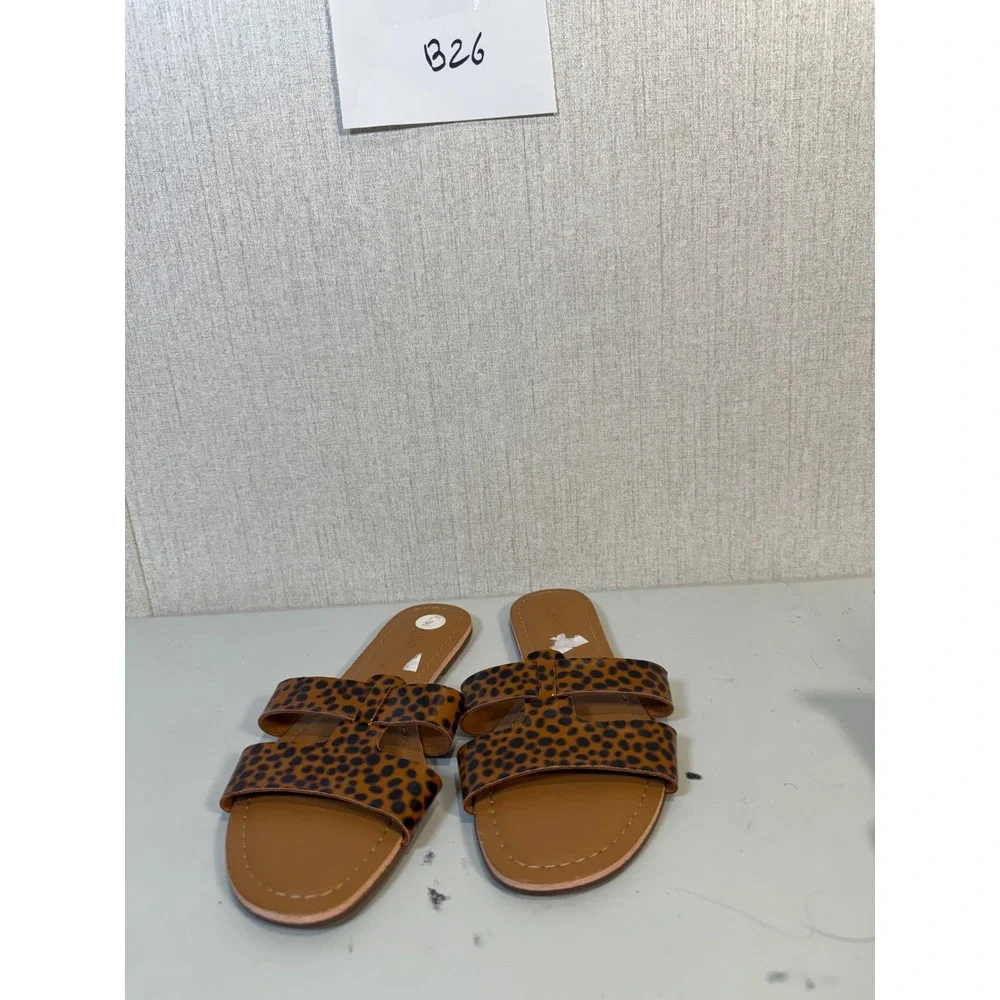 J. Crew‎ Size 6 Sandals Animal Print Flat Slide Slip on Shoes